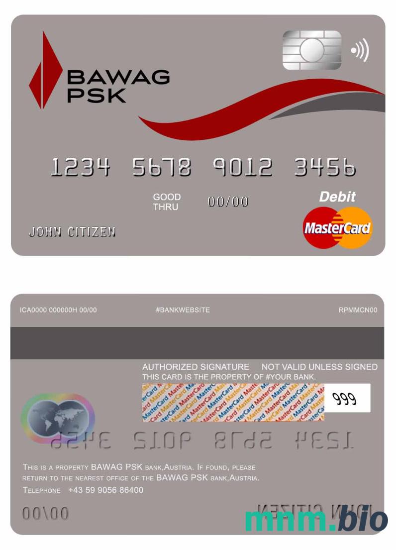 Austria Bawag PSK bank przykład karty mastercard w formacie PSD